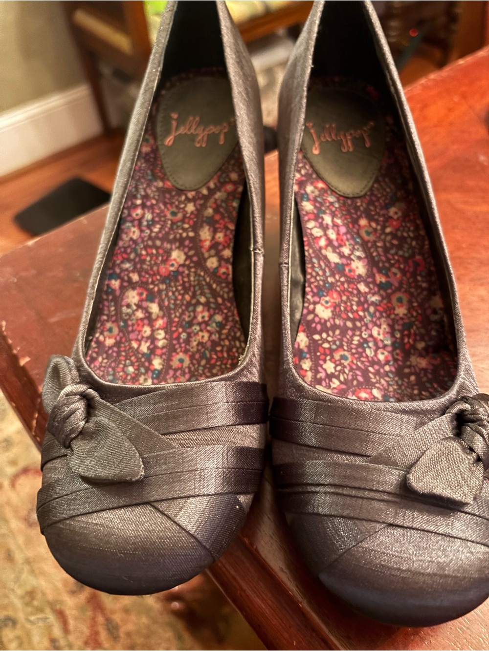 Jellypop Women's Charcoal Satin Knot Ballet Flats